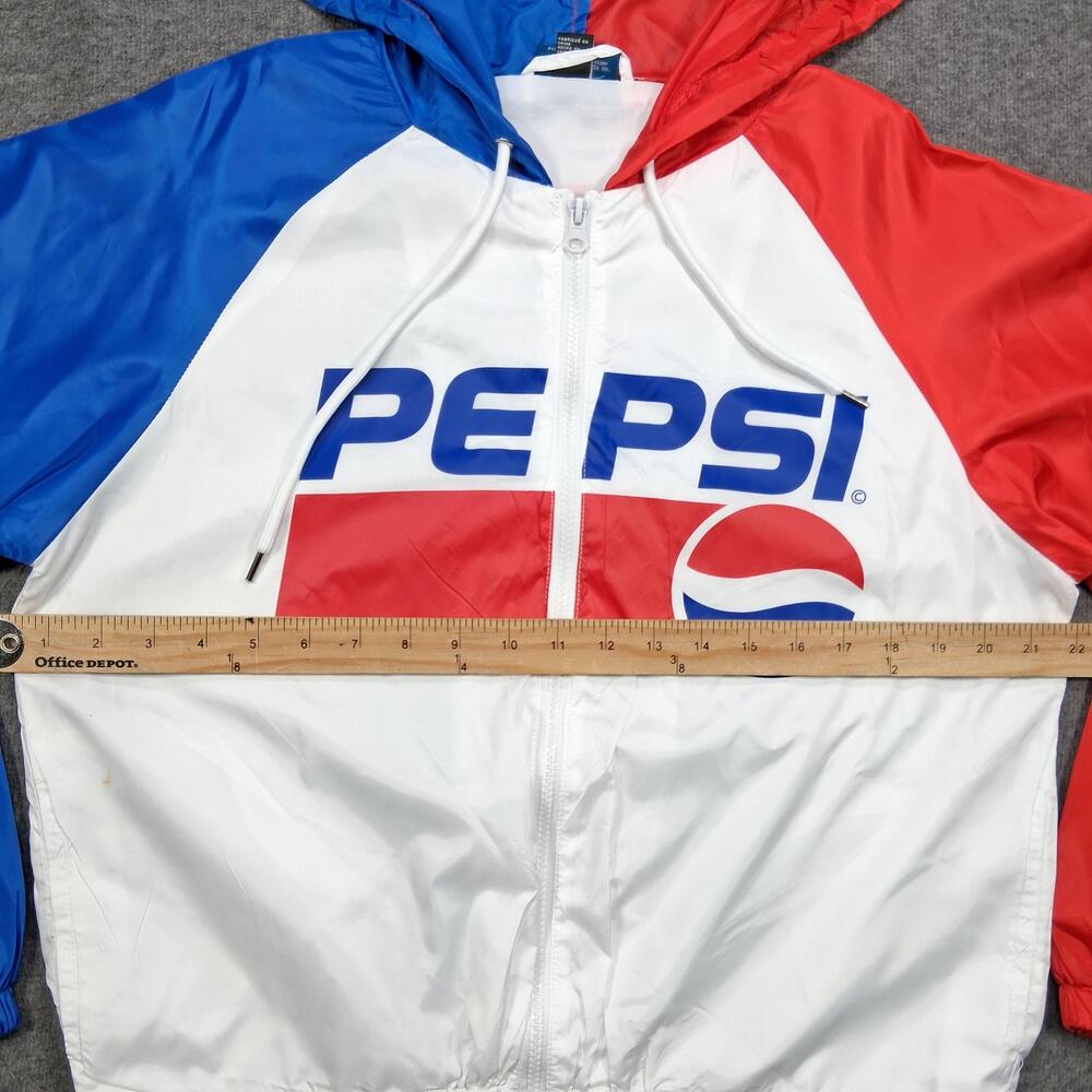 Pepsi Jacket Womens Medium Red White Blue Hooded Full Zip Logo Windbreaker - Picture 11 of 16